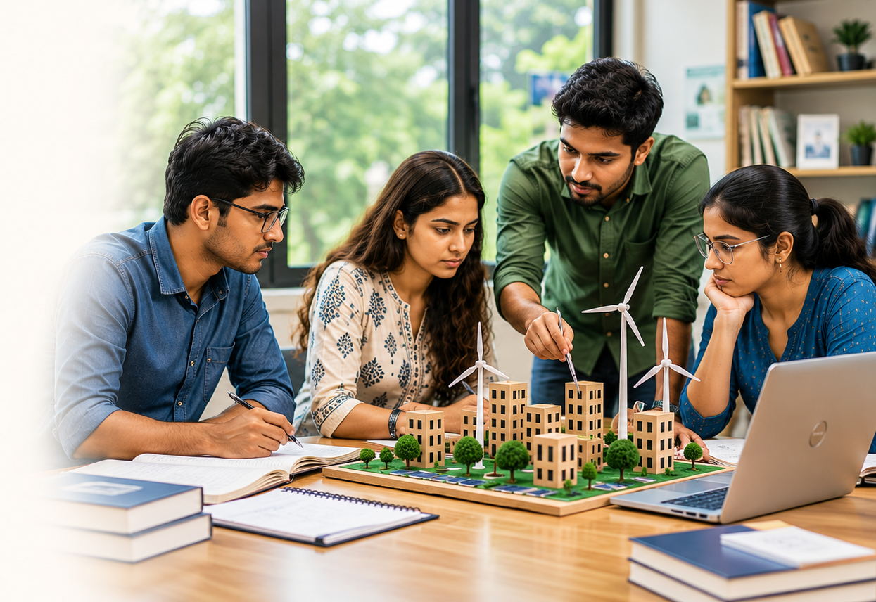 Students and researchers working together on an educational project