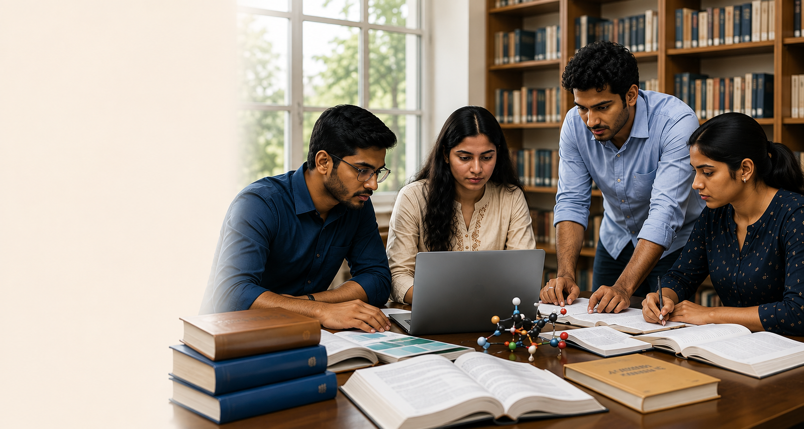 Students and researchers working together on an academic research project